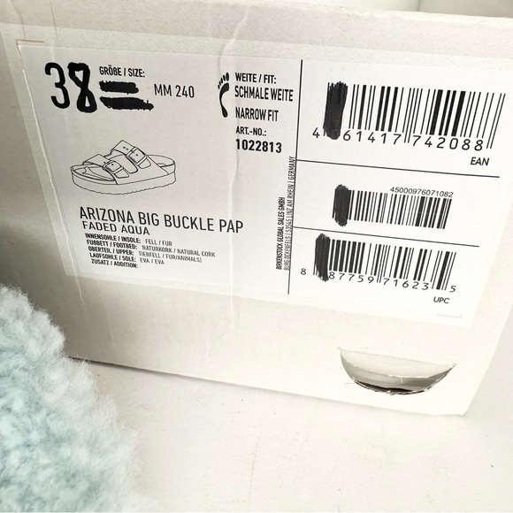 NWT Birkenstock Papillio Arizona Big Buckle Shearling fuzzy sandal blue 38/7 - Picture 15 of 16